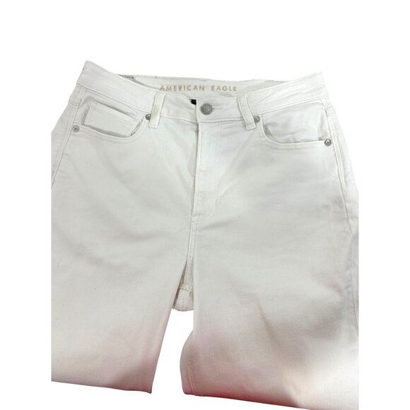 American Eagle Women’s White Jeans 8 Regular Ankle Tapered Stretch Mom Jean Logo - Picture 15 of 16